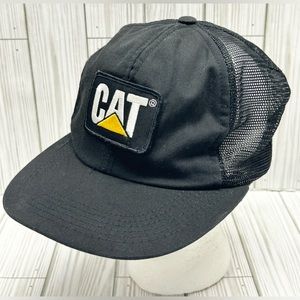 Vintage Cat Hat Snapback Cap Mens Black USA Made Woodinville Caterpillar 80s